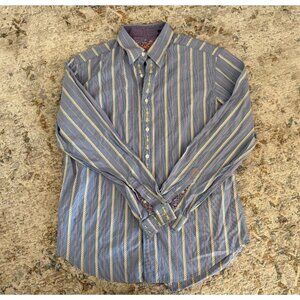 Robert Graham Men's Large Embroidered Floral Silk Trim Striped Button Down Shirt